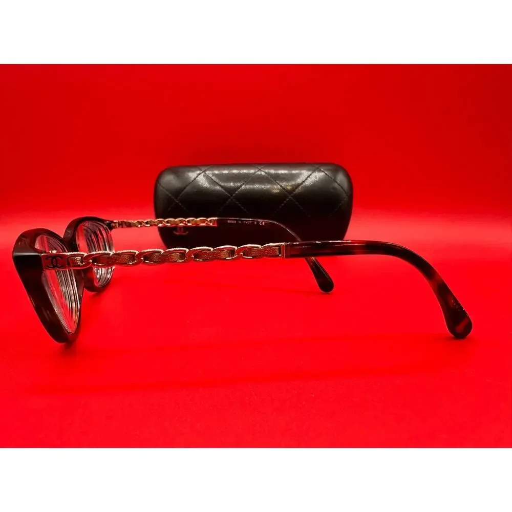 Chanel 3221-Q Gold Tone Intertwine Chain Link Tortoise 51-15-135 Eye Glasses